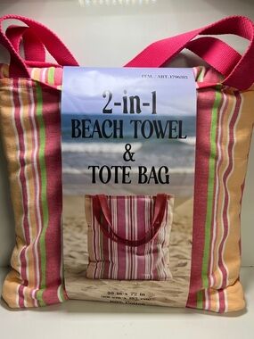 totes Pink and Peach Striped 2-in-1 Beach Towel & Tote Bag ( multiple colors